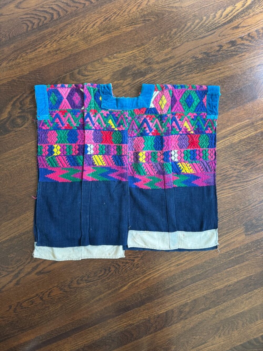 Vintage Handwoven Huipil Poncho Top from Guatemala 80's